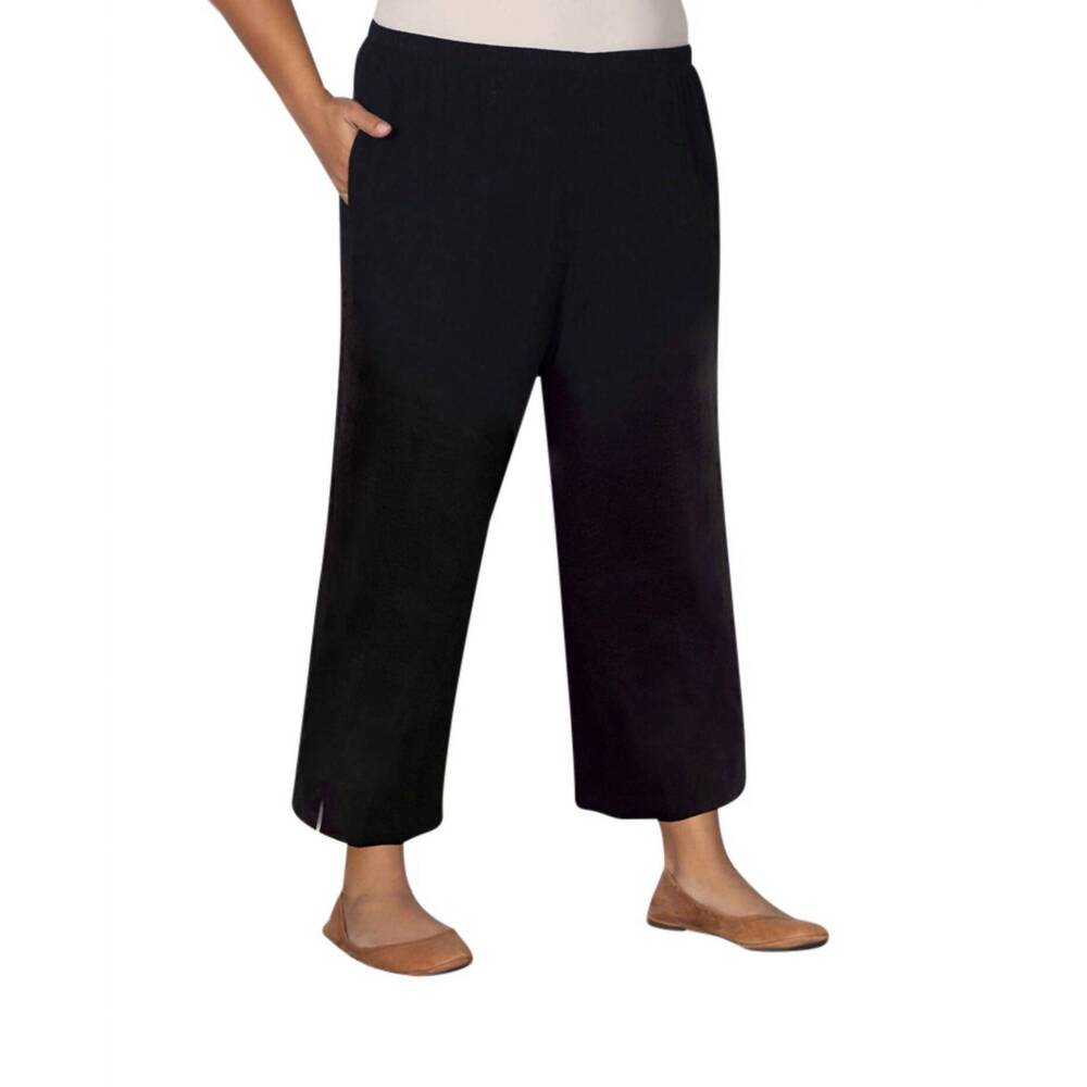 NEW ON THE PLUS SIDE linen pull on wide leg flood pants - plus in black